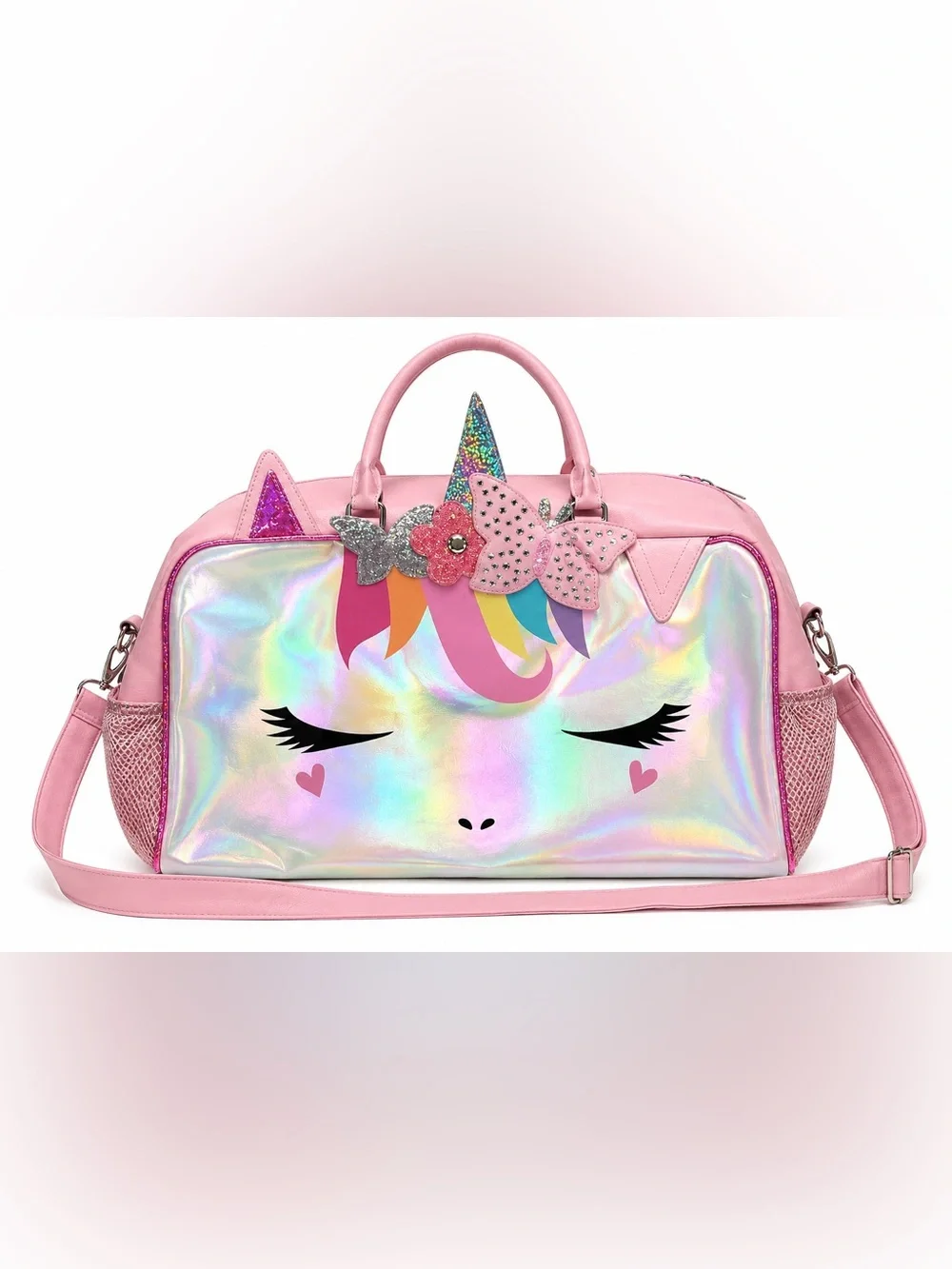 OMG Accessories Miss Gwen Unicorn Duffle Bag Pink Holographic Glitter